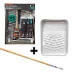 6-Piece Microfiber Paint Tray Kit + 4 ft. Wood Ext. Pole with Metal Tip + 9 in. Plastic Tray Liner