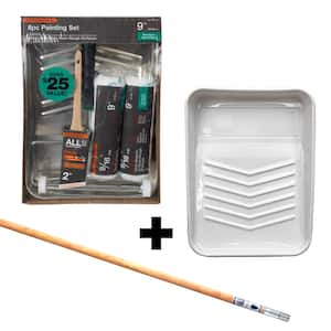 6-Piece Microfiber Paint Tray Kit + 4 ft. Wood Ext. Pole with Metal Tip + 9 in. Plastic Tray Liner