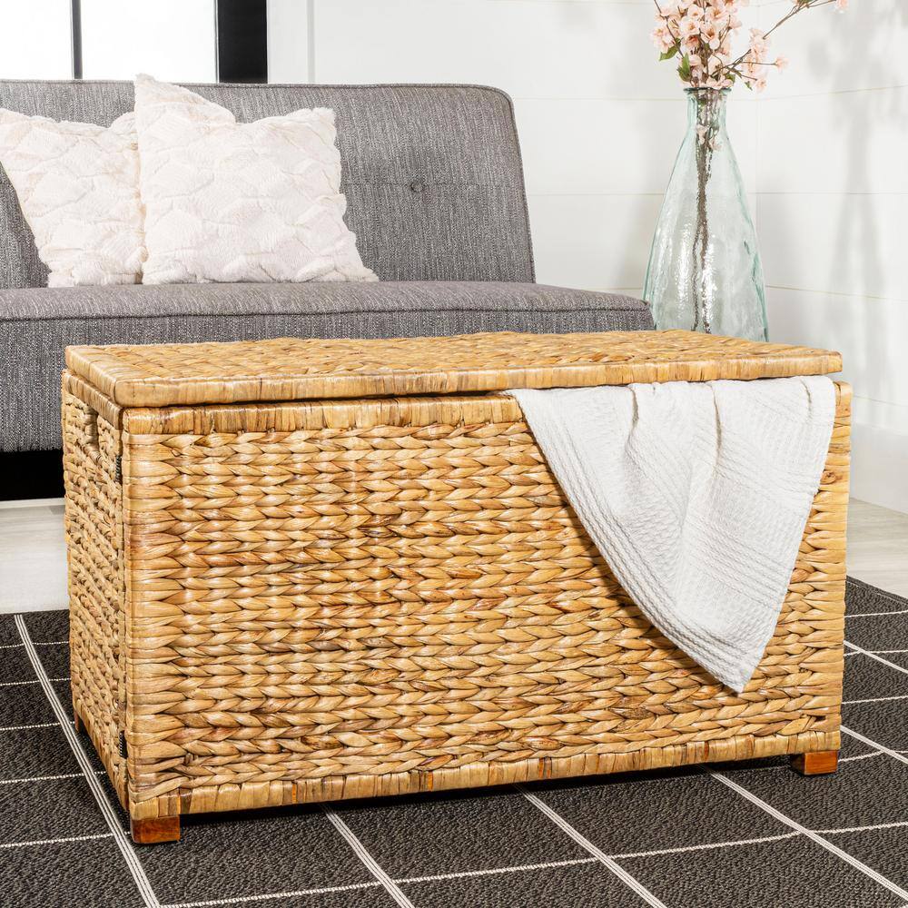 Natural Handwoven Wicker Weave 30" Storage Trunk with Wooden Frame