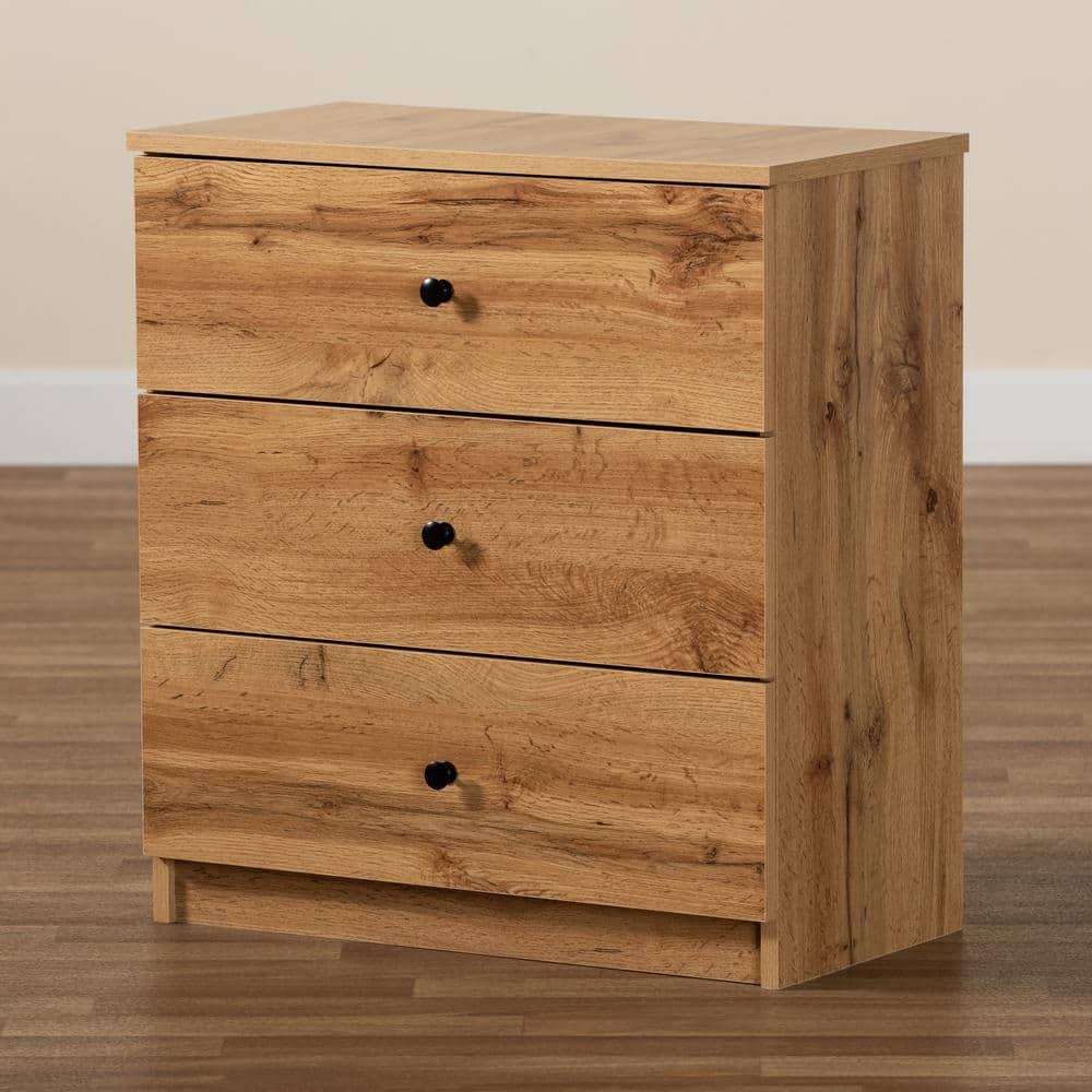 Decon Oak Brown Wood 3-Drawer Modern Storage Chest