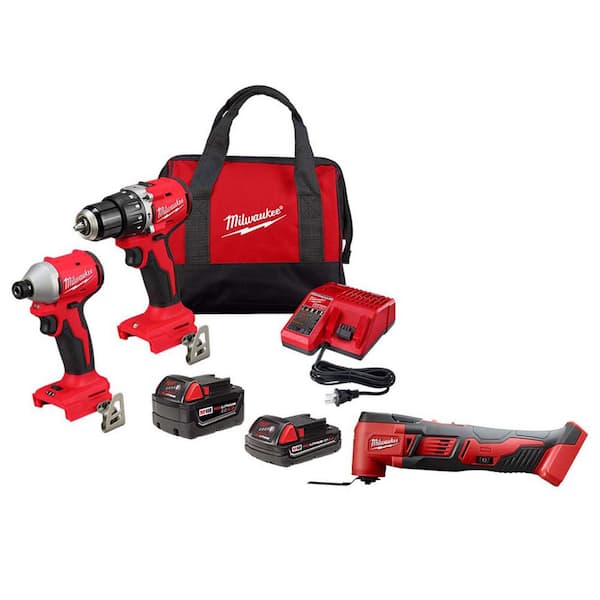 Milwaukee M18 18-Volt Lith-Ion Brushless Cordless Compact Hammer Drill/Impact Combo Kit (2-Tool) w/(2) Batteries & M18 Multi-Tool