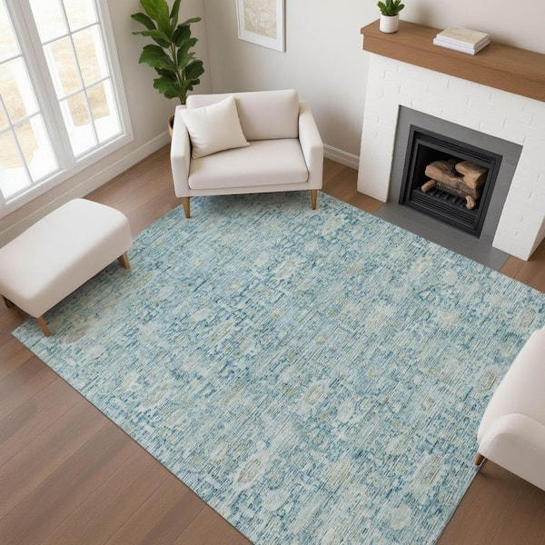 Mayfield Premium Machine Washable Abstract AMF1774 Blue 8 ft. x 10 ft. Area Rug