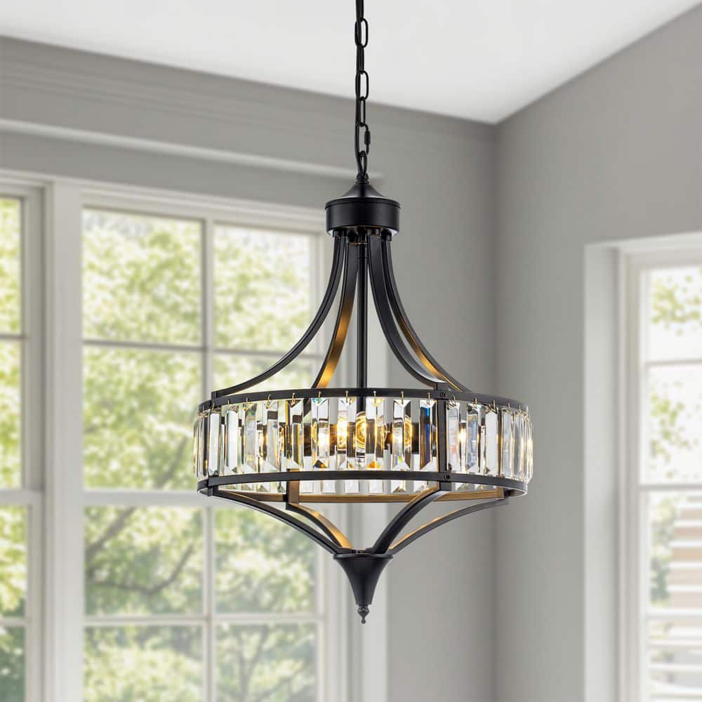 4-Light Black Crystal Chandelier with E26 Sockets, Modern Pendant Ceiling Fixture for Dining Room or Entryway price history on PriceWatchPro