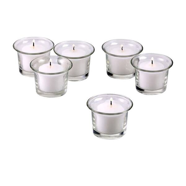 Light In The Dark Clear Glass Lip Votive Candle Holders with White Votive Candles (Set of 72)