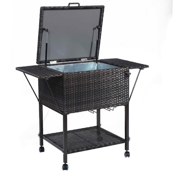 Costway Portable Cooler Cart Serving Cart Outdoor Patio Pool Party Ice Drink Mix Brown