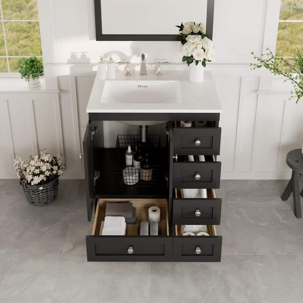 Espresso 28" Bathroom Vanity with White Quartz Top and Undermount Sink