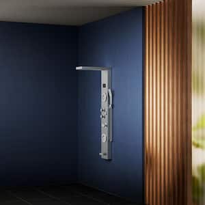 47 in. 6-Jet LED Shower Panel System with Rainfall Waterfall Shower Head Hand Shower and Massage Head in Brushed Nickel