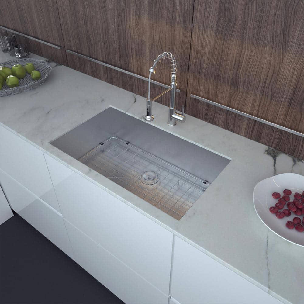 32'' Stainless Steel Undermount Single Bowl Kitchen Sink with Accessories