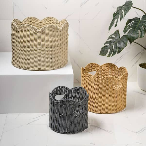 Maris Brown 18.11 in. x 13.78 in. Polypropylene Nesting Storage Decorative Basket, Almond/Natural/Gray (Set of 3)