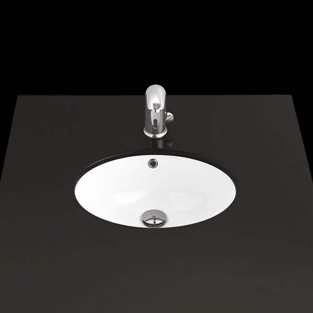 Glossy White Ceramic Oval Undermount Bathroom Sink with Overflow