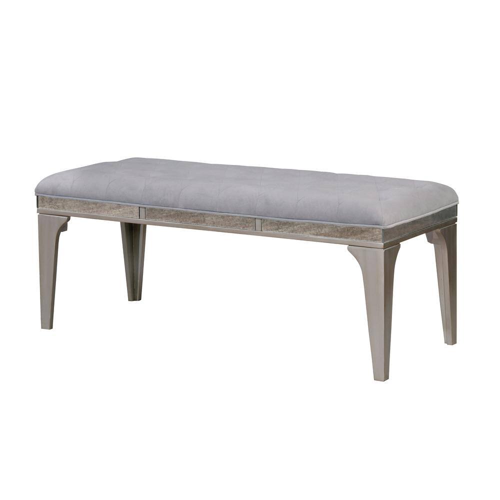 Furniture of America Grohl 21 in. H x 51 in. W x 21 in. D Silver Flannelette Cushioned Dining Bench, Silver and Light Gray -  IDF-3020BN