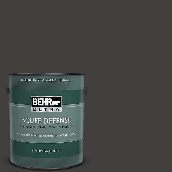 BEHR ULTRA 1 gal. #N510-7 Blackout Extra Durable Semi-Gloss Enamel Interior Paint & Primer