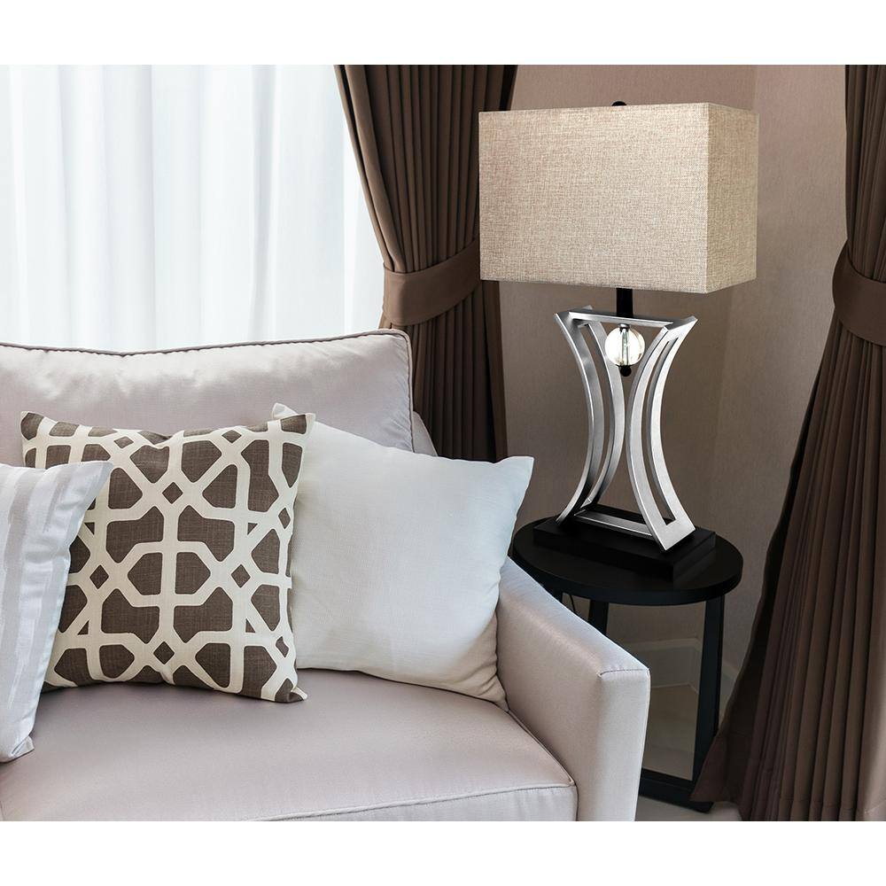 Matte Black and Satin Nickel Hourglass Table Lamp