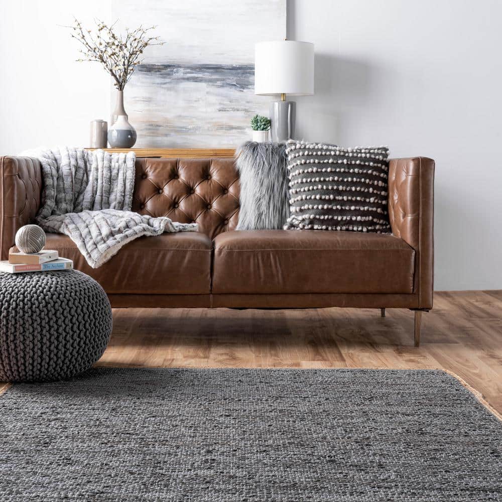 Handwoven Gray Leather & Hemp Flatweave 3' x 5' Rug