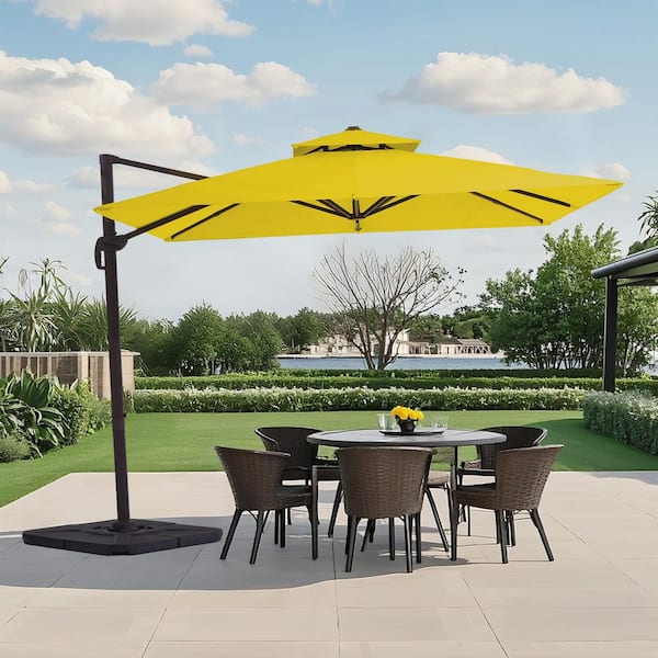 10 ft. x 10 ft. Square Cantilever Patio Umbrella with Weighted Base in Yellow