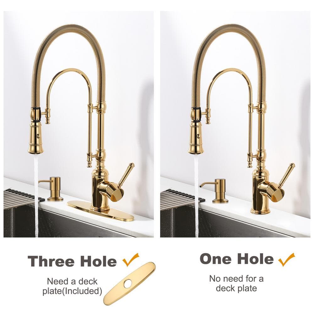 Brushed Gold Single Handle Pull Down Kitchen Faucet with Soap Dispenser