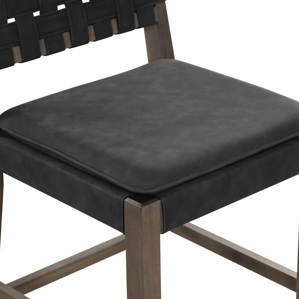 Cohen Black Faux Leather Saddle Bar Stools with Wood Frame, Set of 4