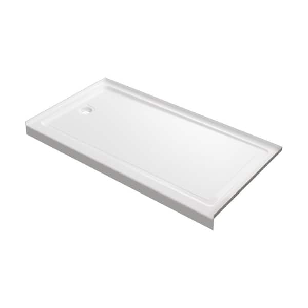 60 in. L x 30 in. W Alcove Shower Pan Base with Front Drain in White Acrylic