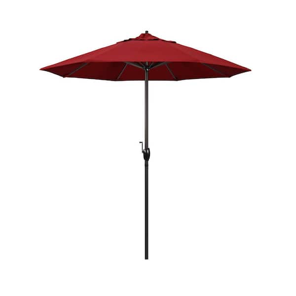 California Umbrella 7.5 ft. Bronze Aluminum Market Auto-Tilt Crank Lift Patio Umbrella in Red Pacifica