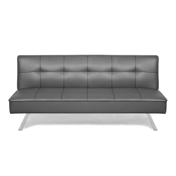 Lifestyle Solutions Cat Multi-Functional Sofa Lounger Sleeper by Serta Dream Convertibles in Dark Gray Faux Leather