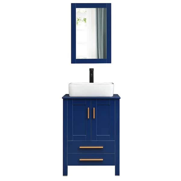 Puluomis 24 in. W x 20 in. D x 32 in. H Single Sink Bath Vanity in Gray with Gray Solid Surface Top and Mirror