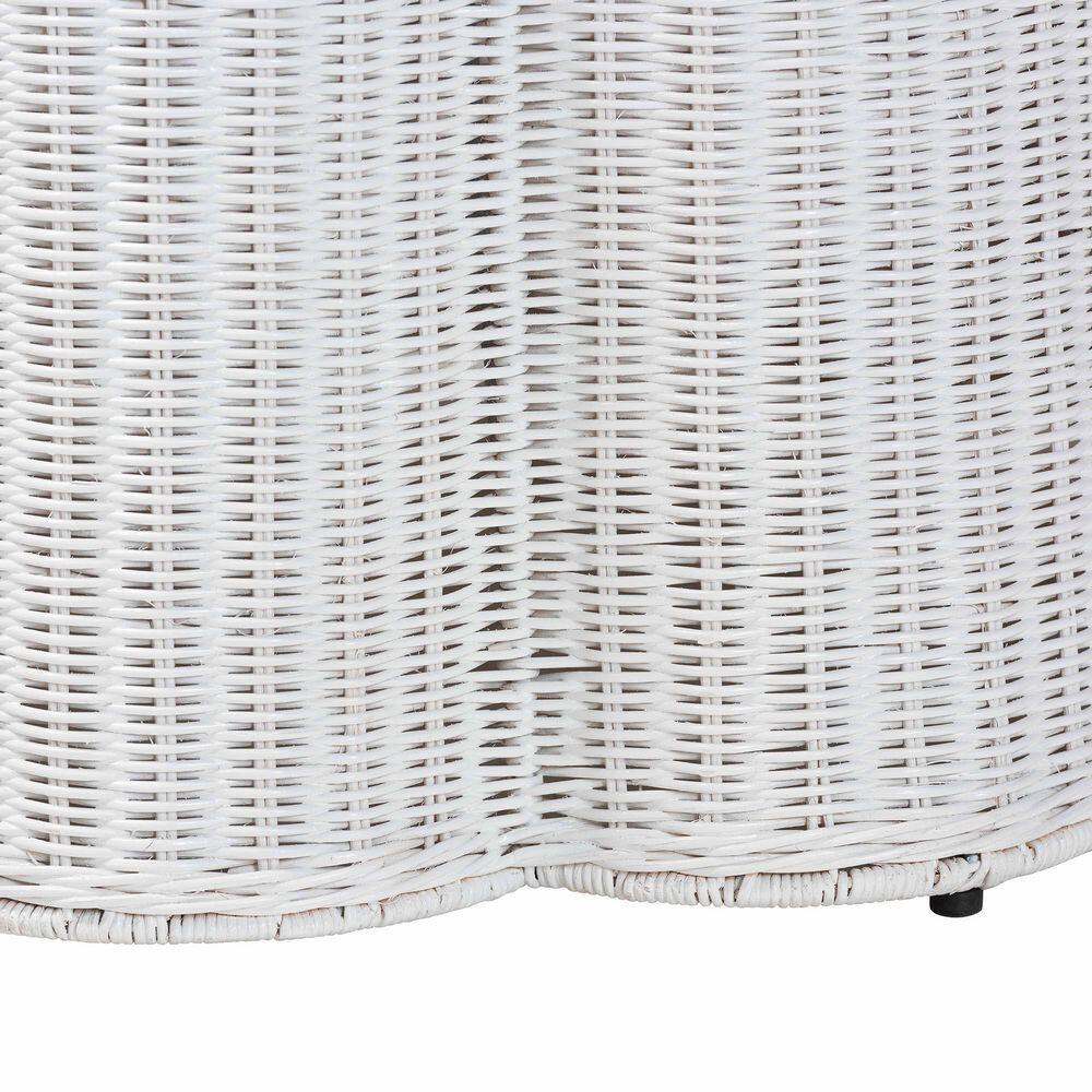 Palm 28" White Round Rattan and Metal End Table