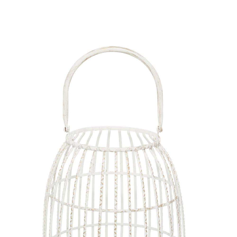 Elegant Oval White Metal LED Candle Lantern, 16.4" Hanging Design