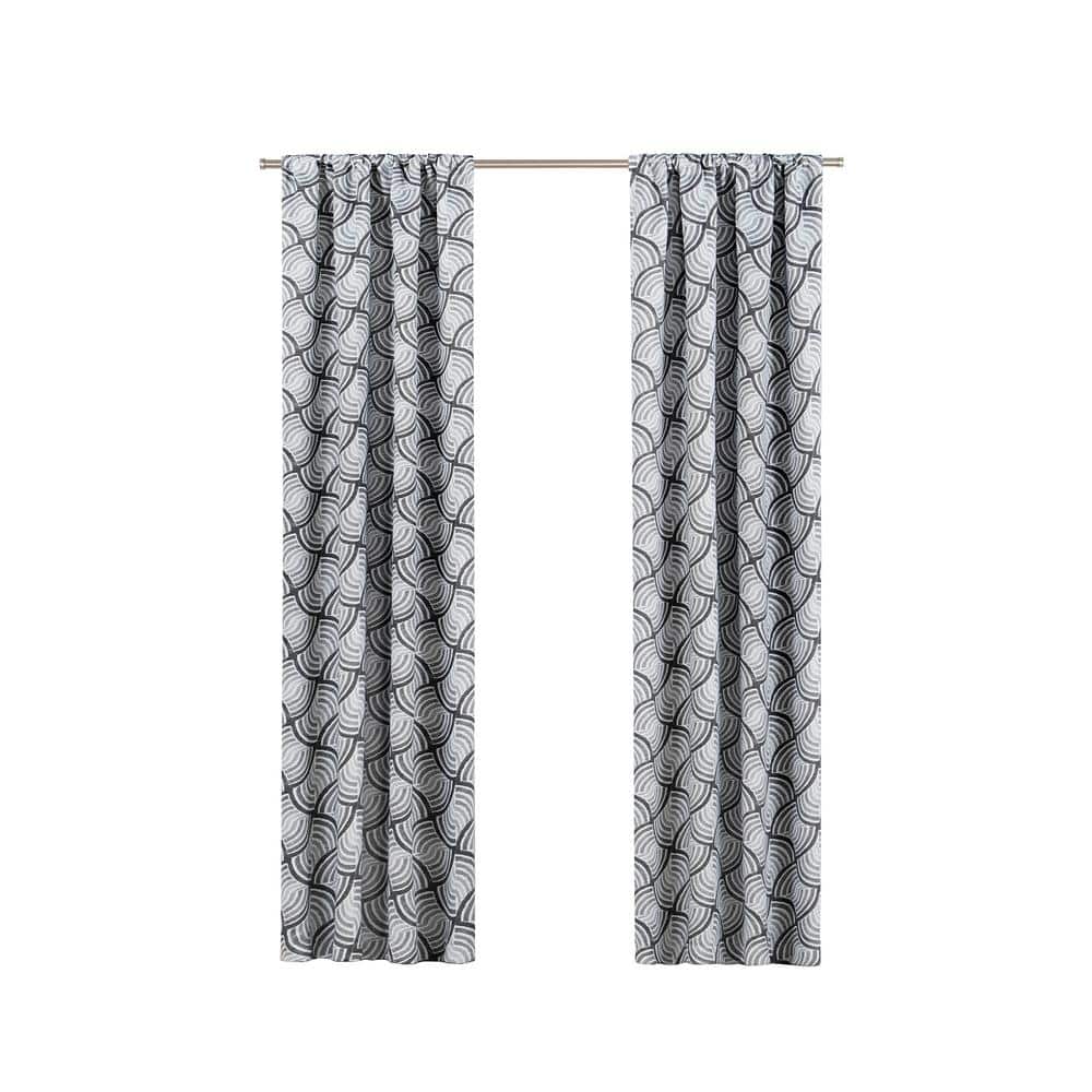 Gray Geometric Blackout Rod Pocket Curtain Panel
