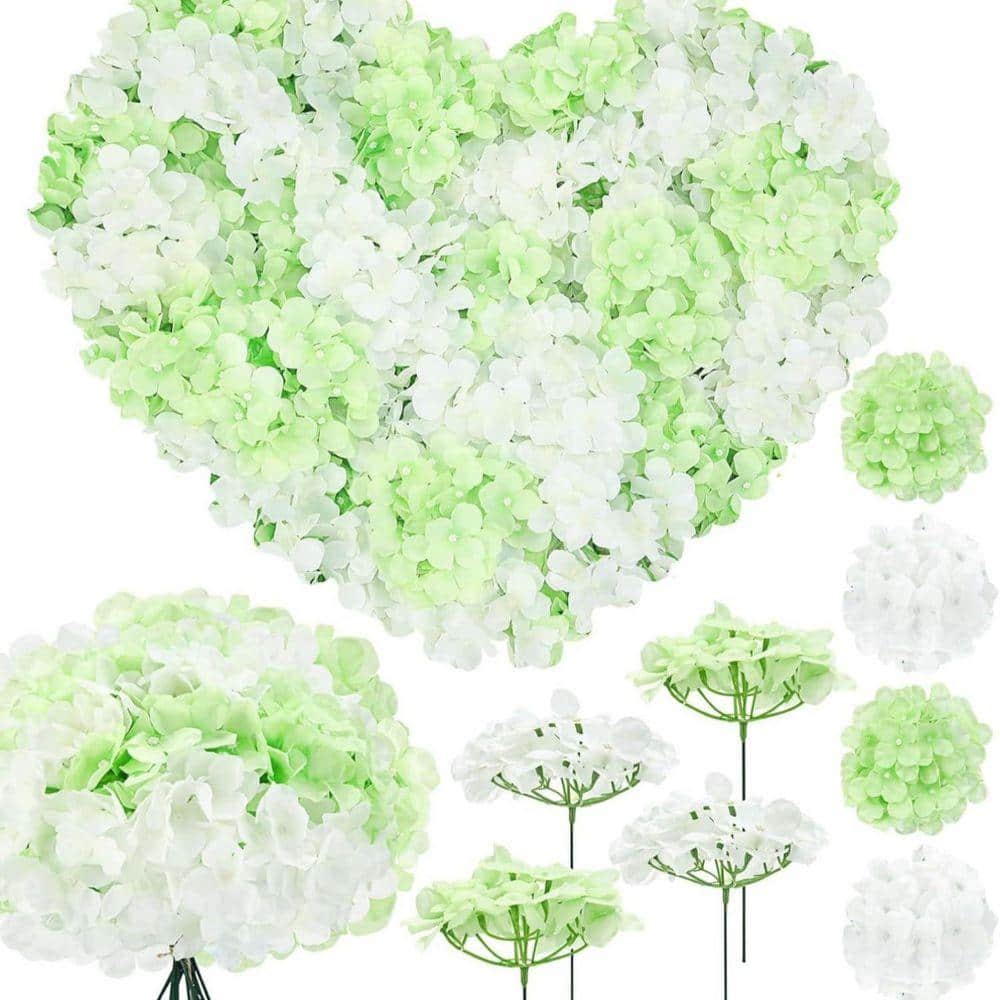 9.06 in. Green Outdoor Artificial Hydrangea Plastic Flower for
