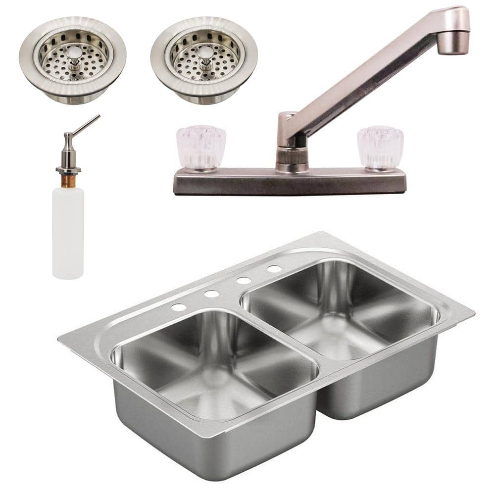 Serene Valley Stainless Steel 36 in. Double Bowl Drop-In or Undermount Kitchen Sink with Thin Divider, Silver