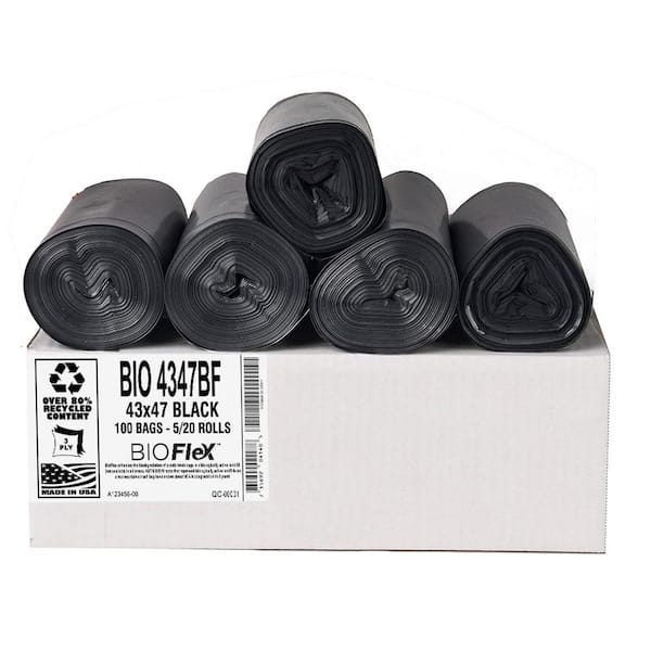 56 Gal. 1.25 MIL (eq) Black Heavy Duty Garbage Bags With BioFlex Technology-43 in. x 47 in. (Pack of 100)