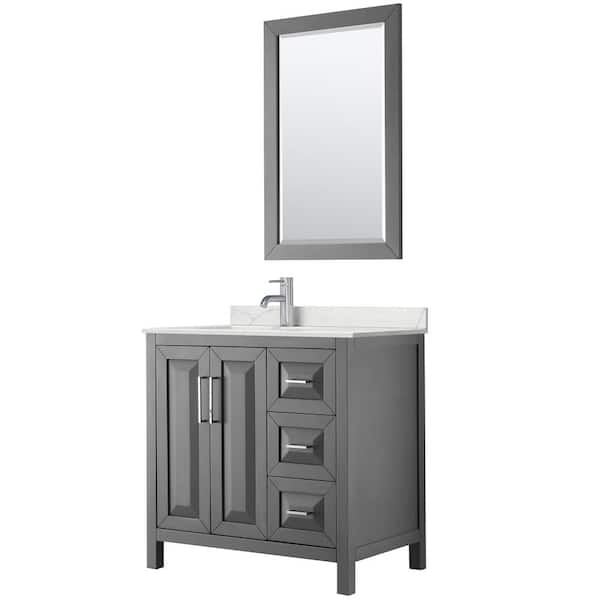 Wyndham Collection Daria 36 in. W x 22 in. D x 35.75 in. H Single Bath Vanity in Dark Gray with Giotto Quartz Top and 24 in. Mirror