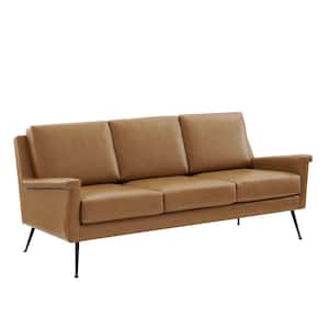 Chesapeake 76.5 in. Tan 3-Seater Faux Leather Sofa with Removable Cushions