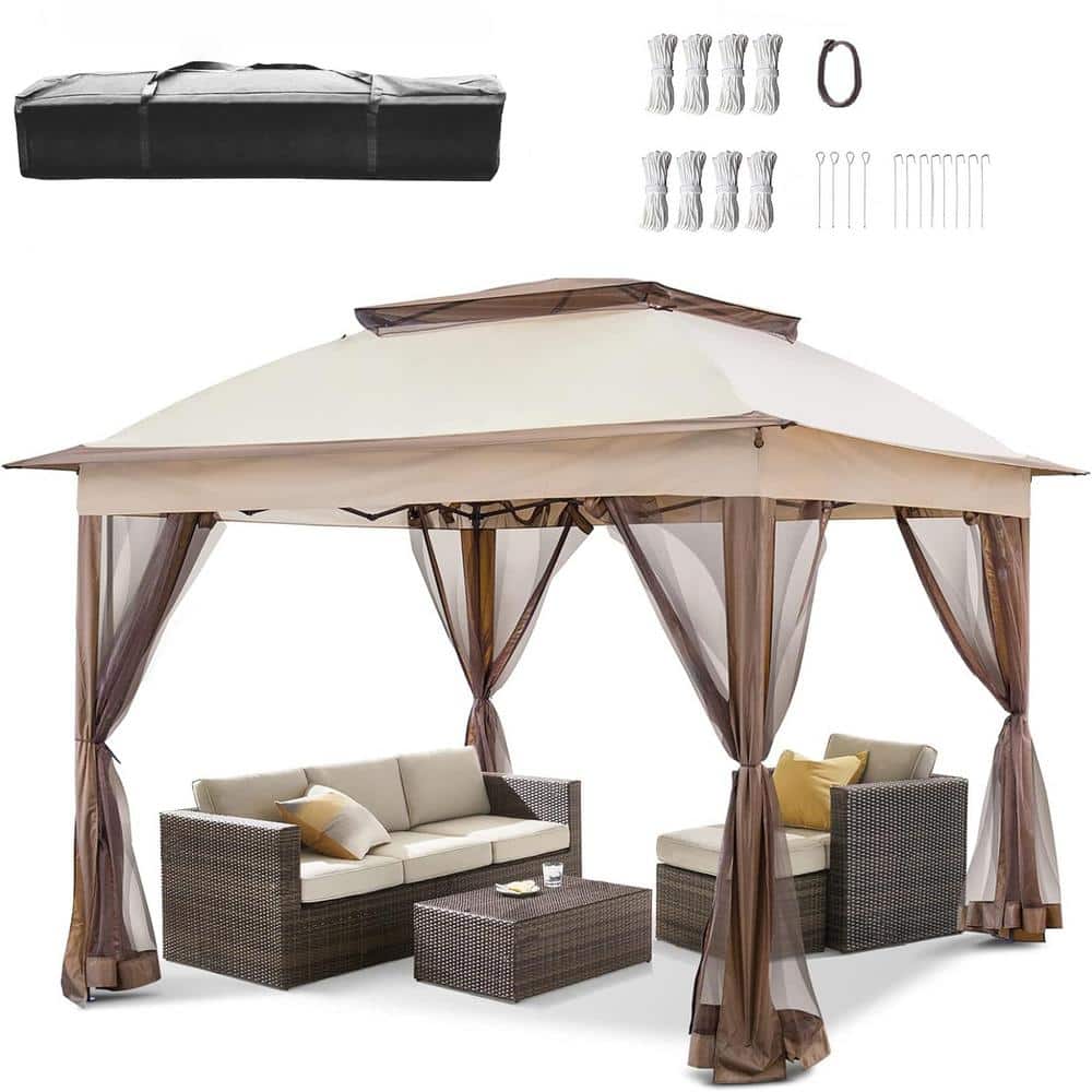 ATENGNES Outdoor 11 ft. x 11 ft. Brown Portable Canopy