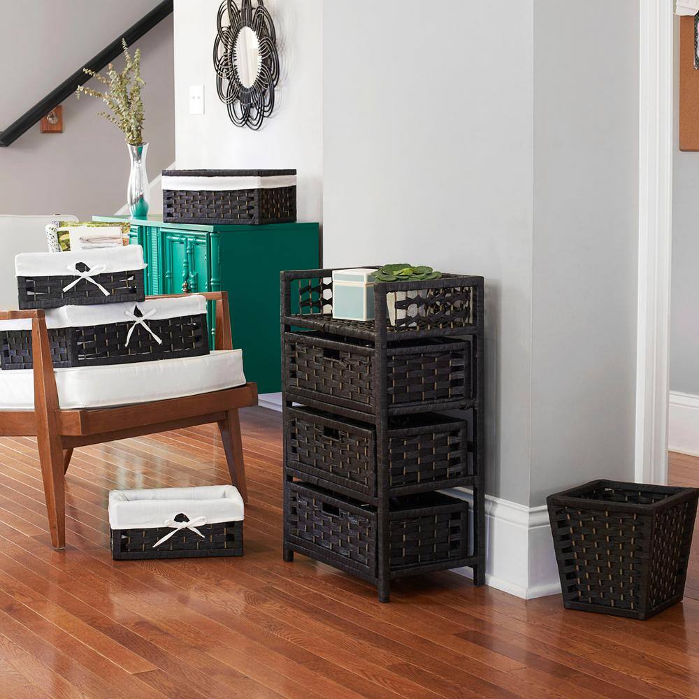 Sleek Black Paper Rope 3-Drawer Compact Chest