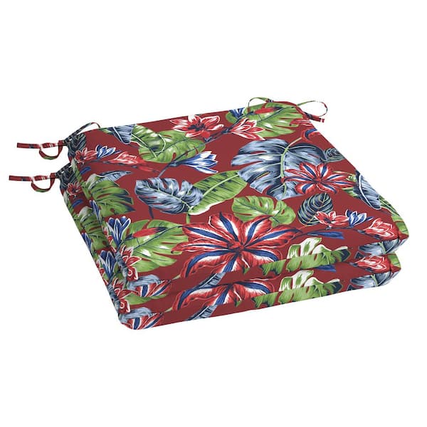 Hampton Bay 20 in. x 19 in. Square Outdoor Seat Cushion in Ruby Tropical (2-Pack)