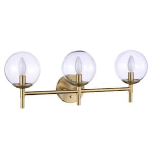 Auresa 25.625 in. 3-Light Soft Brass Globe Vanity Light with Clear Glass Shades