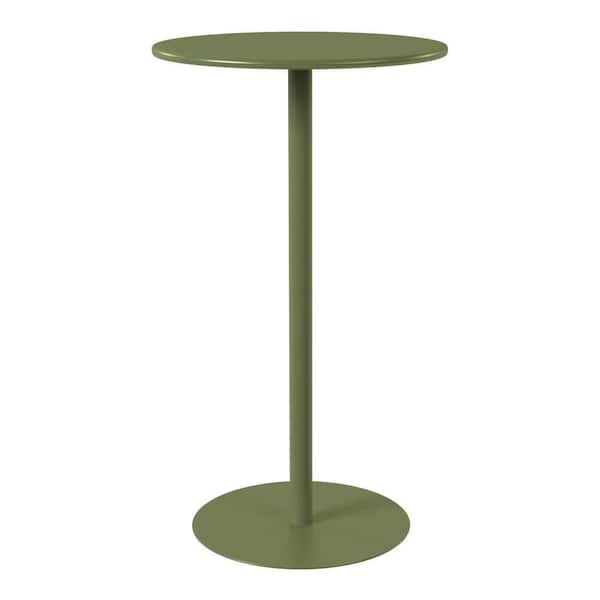 Frond&Form Outdoor Patio Modern Bar Height 23.5 in. Round Steel Bistro Dining Table w/ Sturdy Tulip Base, Olive Green