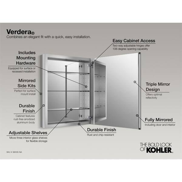 KOHLER Verdera 15 in. W x 40 in. H Rectangular Medicine Cabinet with Mirror