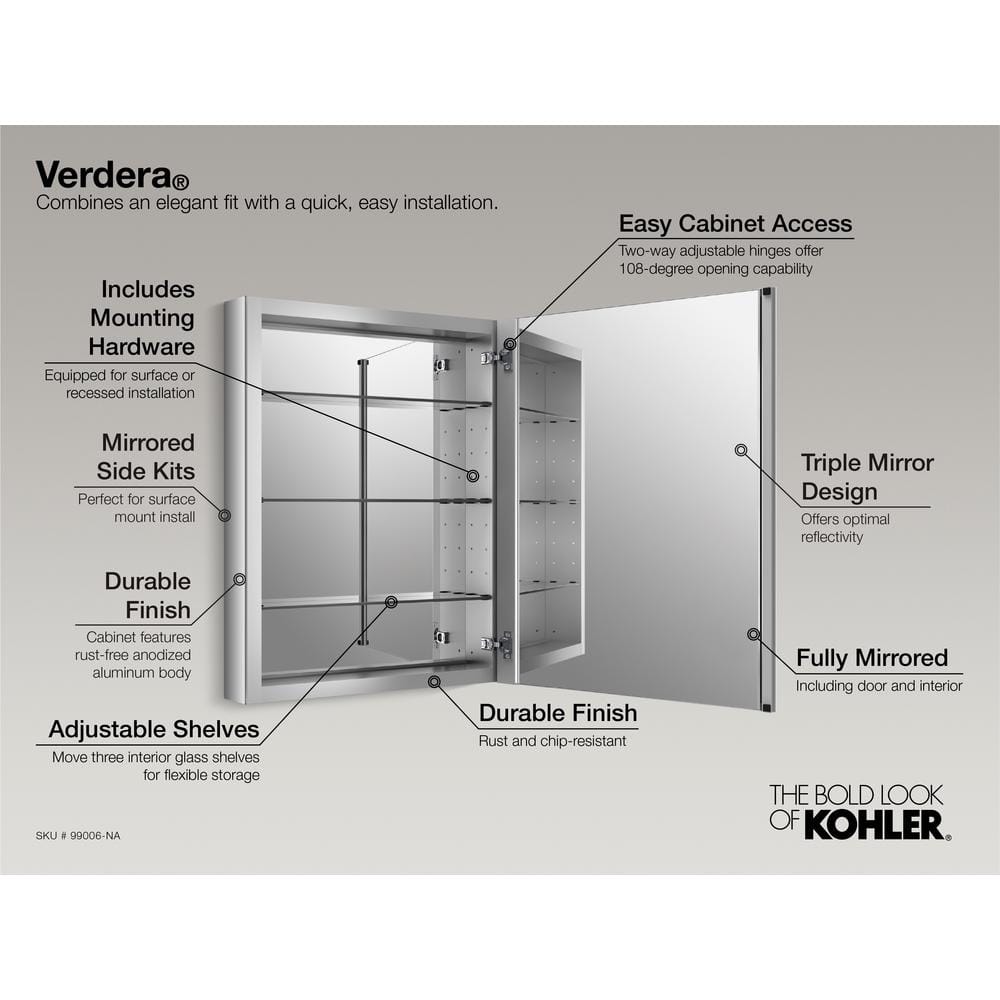 Verdera 40" x 20" Silver Aluminum Medicine Cabinet with Mirror