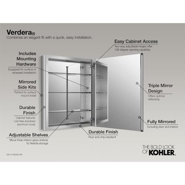 KOHLER Verdera 24 in. W x 40 in. H Rectangular Medicine Cabinet with Mirror