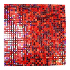 Galaxy Iridescent Red Square Mosaic 3 in. x 3 in. Glass Decorative Tile Sample