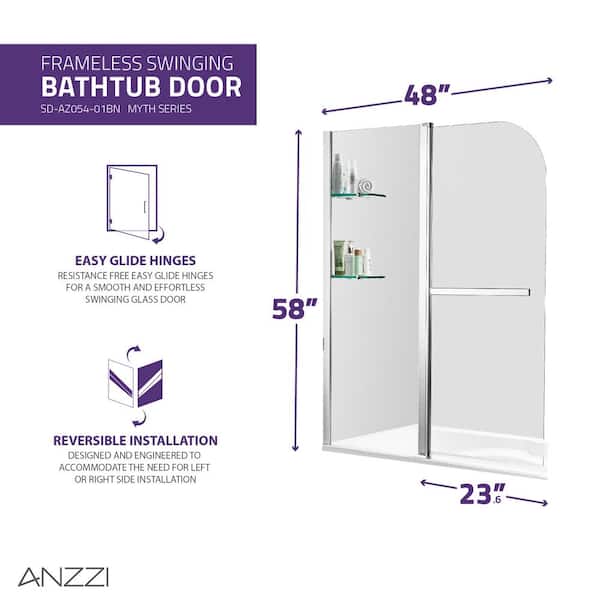 Galleon 48 in. x 58 in. Frameless Hinged Tub Door with TSUNAMI GUARD in Brushed Nickel Galleon 48 in. x 58 in. Frameless Hinged Tub Door with TSUNAMI GUARD in Brushed Nickel