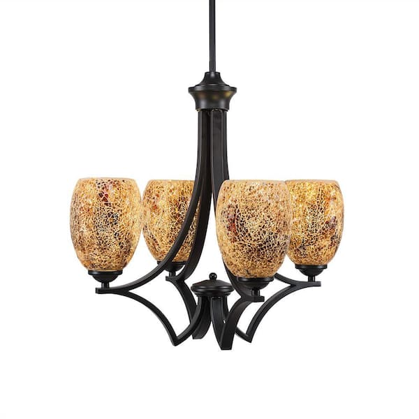 Unbranded Clevelend 4-Light Matte Black Round Chandelier with 5 in. Gold Fusion Glass Shades, No bulbs included
