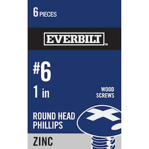 #6 x 1 in. Phillips Round Head Zinc Plated Wood Screw (6-Pack)