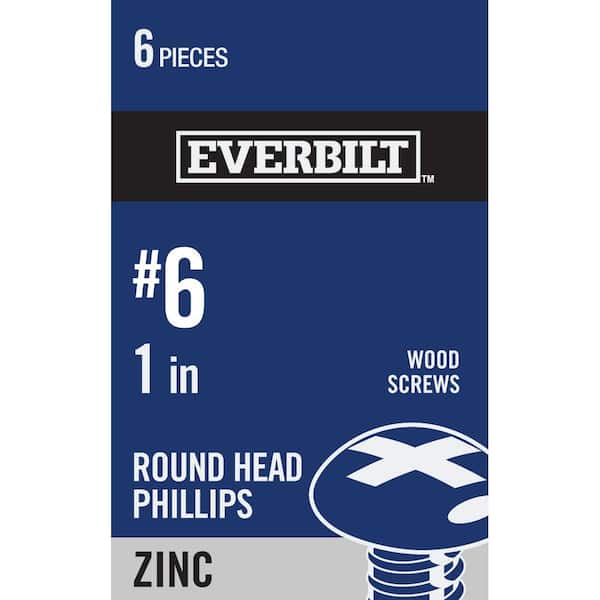 Everbilt #6 x 1 in. Phillips Round Head Zinc Plated Wood Screw (6-Pack)