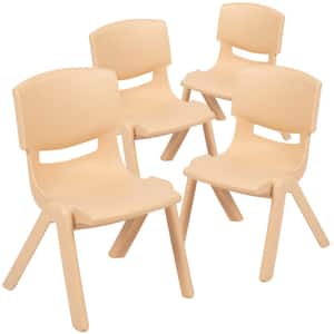 4-Pack Natural Plastic Stackable School Chair with 10.5 in. Seat Height