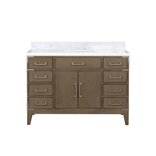 Fossa 48 in W x 22 in D Grey Oak Single Bath Vanity and Carrara Marble Top