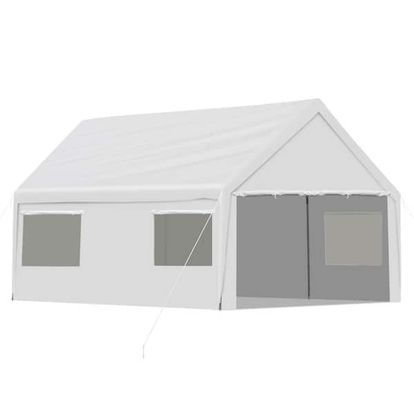 Aoodor 12 ft. W x 20 ft. D Portable Vehicle Carport Heavy-Duty Metal Frame with Removable Sidewalls and Doors