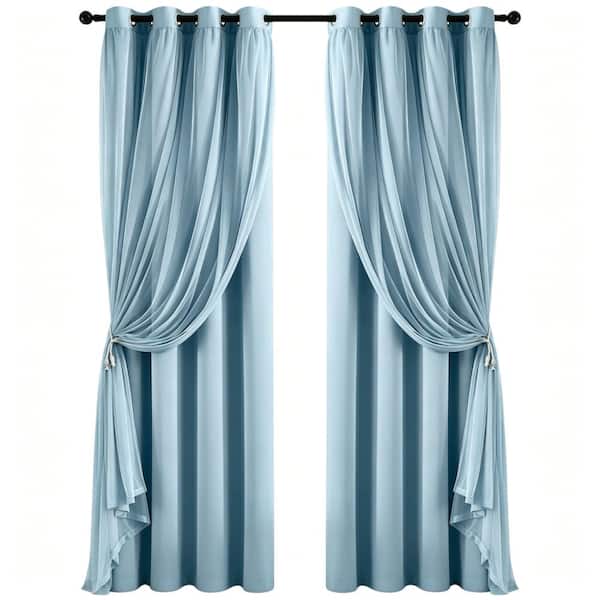 Blue Polyester 52 in. W x 84 in. L Curtains Grommet Room Darkening Drapes, Double Layer Blackout Curtain (Set of 2)